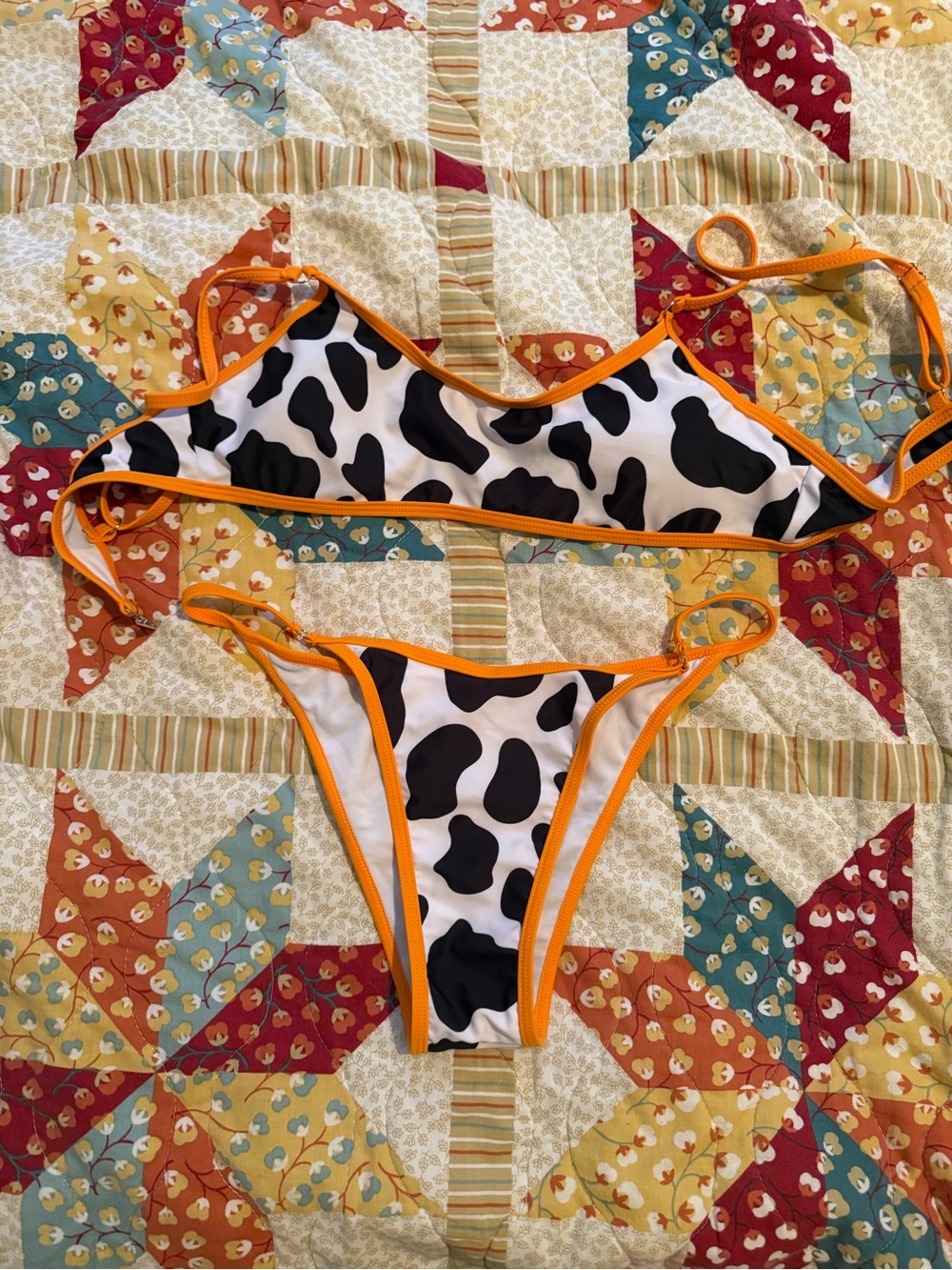 Cow Print Bikini Set with Orange Trim